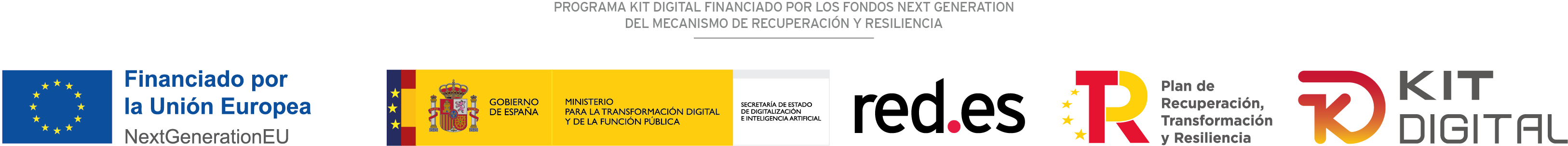 Programa Kit Digital financiado por los fondos Next Generation del Mecanismo de Recuperación y Resiliencia. Financiado por la Unión Europea, NextGenerationEU. Gobierno de España, Red.es, Plan de Recuperación, Transformación y Resiliencia y Kit Digital.