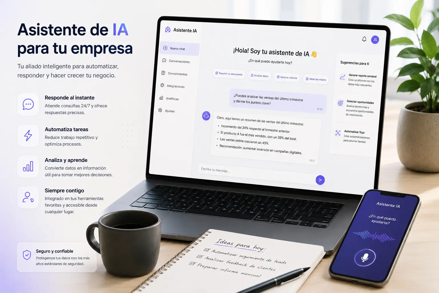 Asistente con inteligencia artificial y chatbot para empresa
