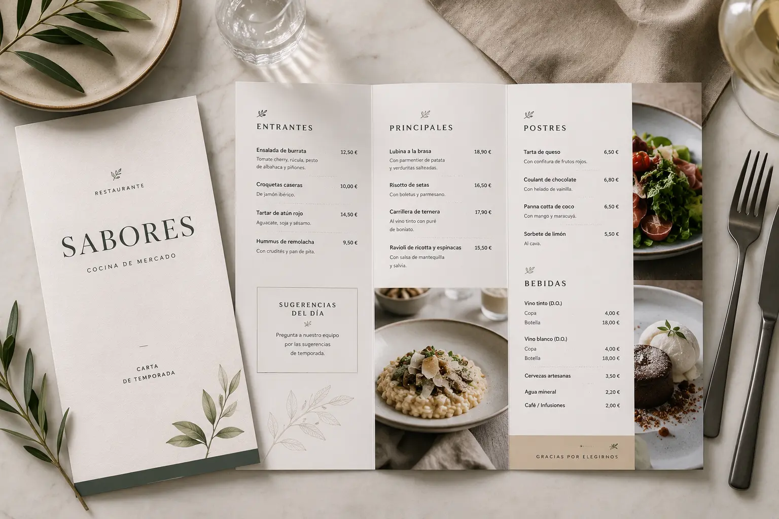 Diseño de cartas y menús profesionales para restaurantes