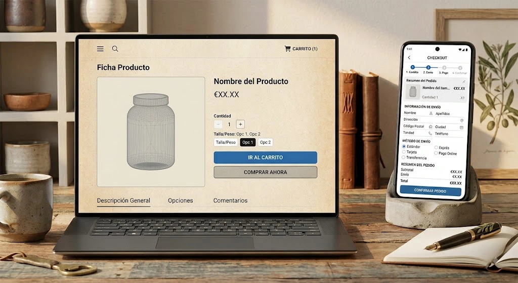 Diseño de ficha de producto y checkout para tienda online