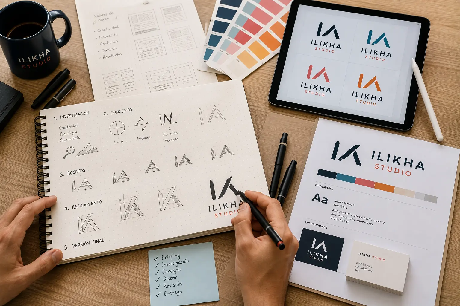 Proceso creativo de diseño de marca e identidad visual en Ilikha Studio